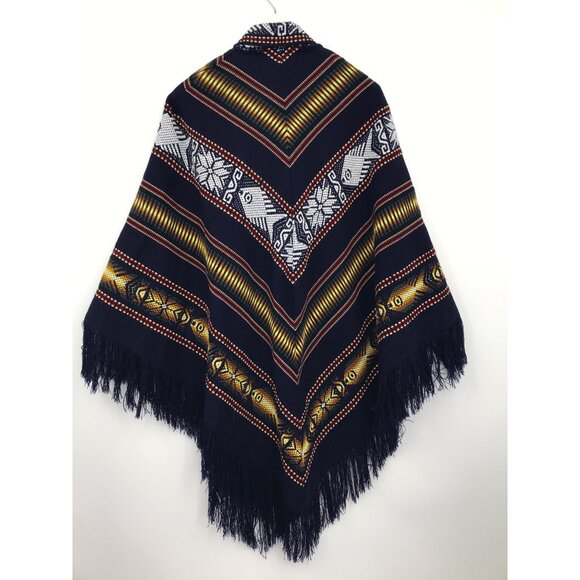 Inca Imports Southwestern Boho Navy Fringe Tassel Close Poncho Shawl One Size - Picture 5 of 5